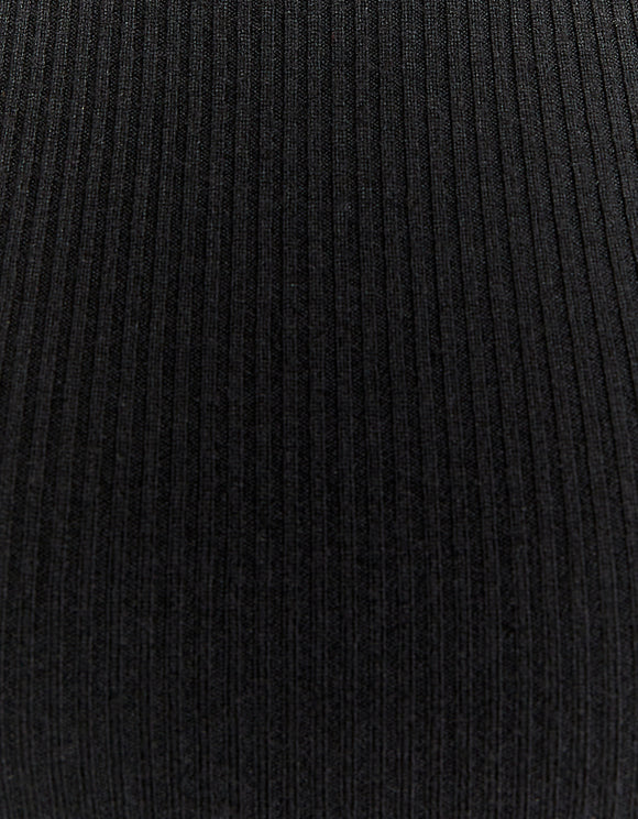 Ladies Black Ribbed Fitted Sweater-Close Up View