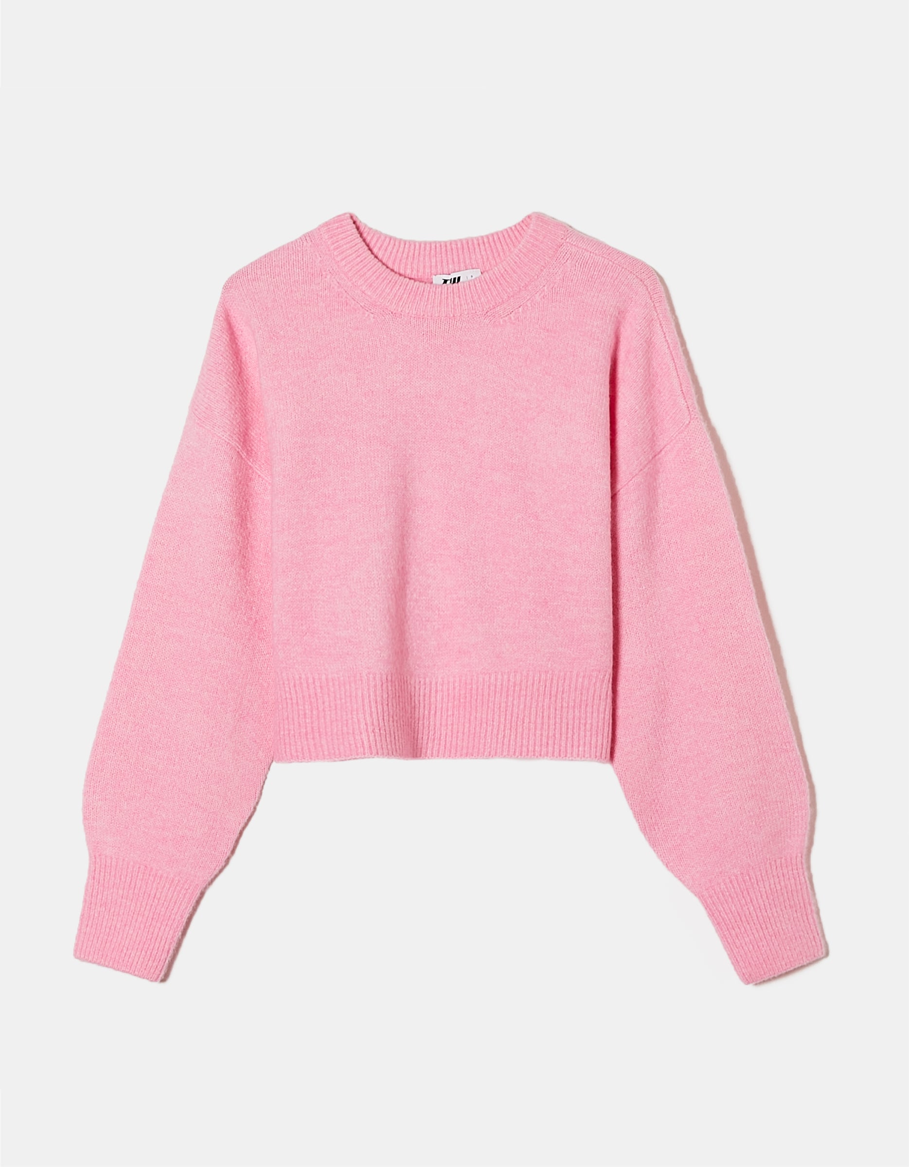 Ladies Pink Cropped Basic Jumper-Ghost Front View