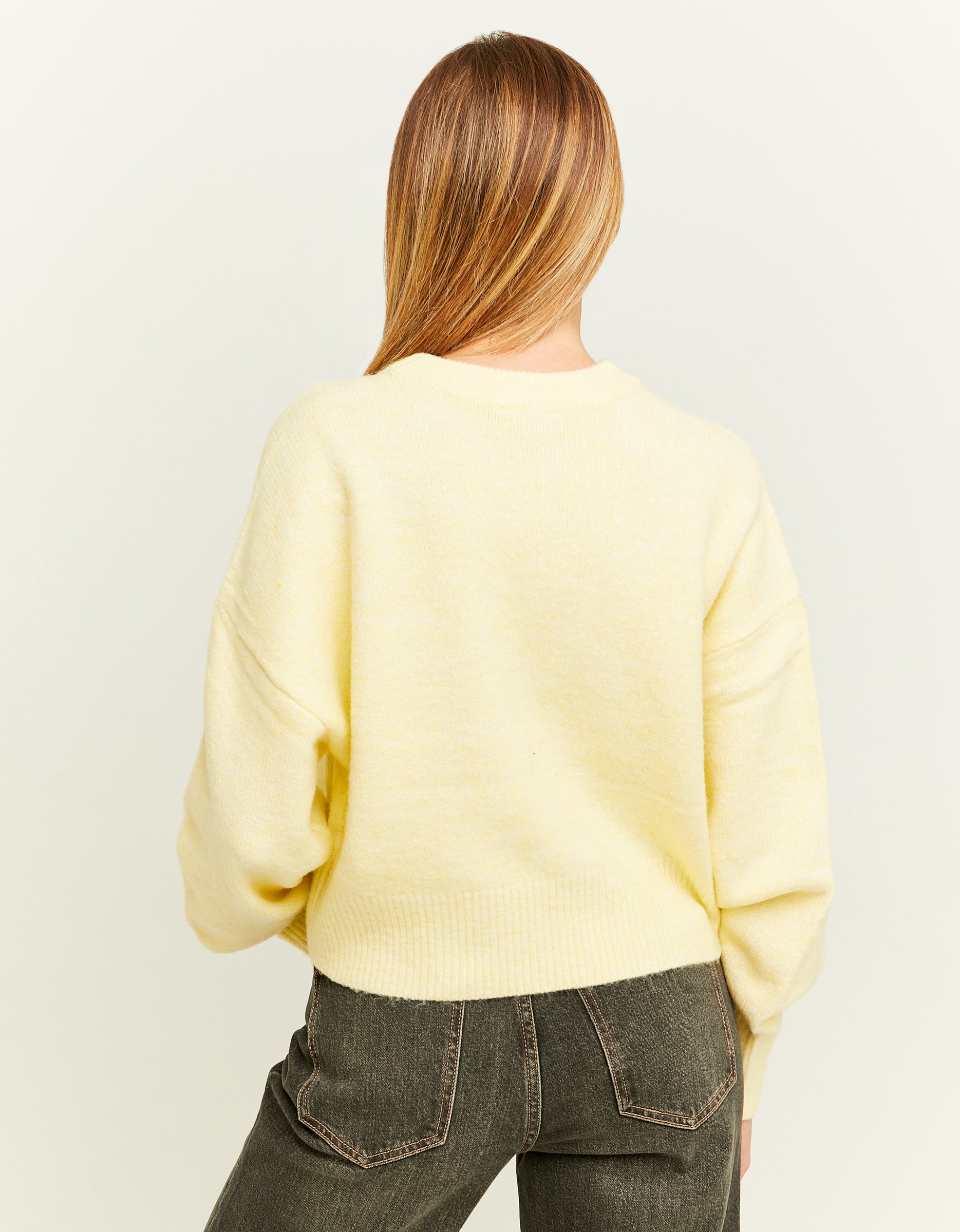 Ladies Yellow Cropped Basic Jumper-Model Back View