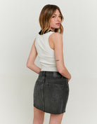 Ladies Knitted White/Black Polo Top-Model Back View