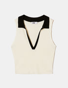 Ladies Knitted White/Black Polo Top-Ghost Front View