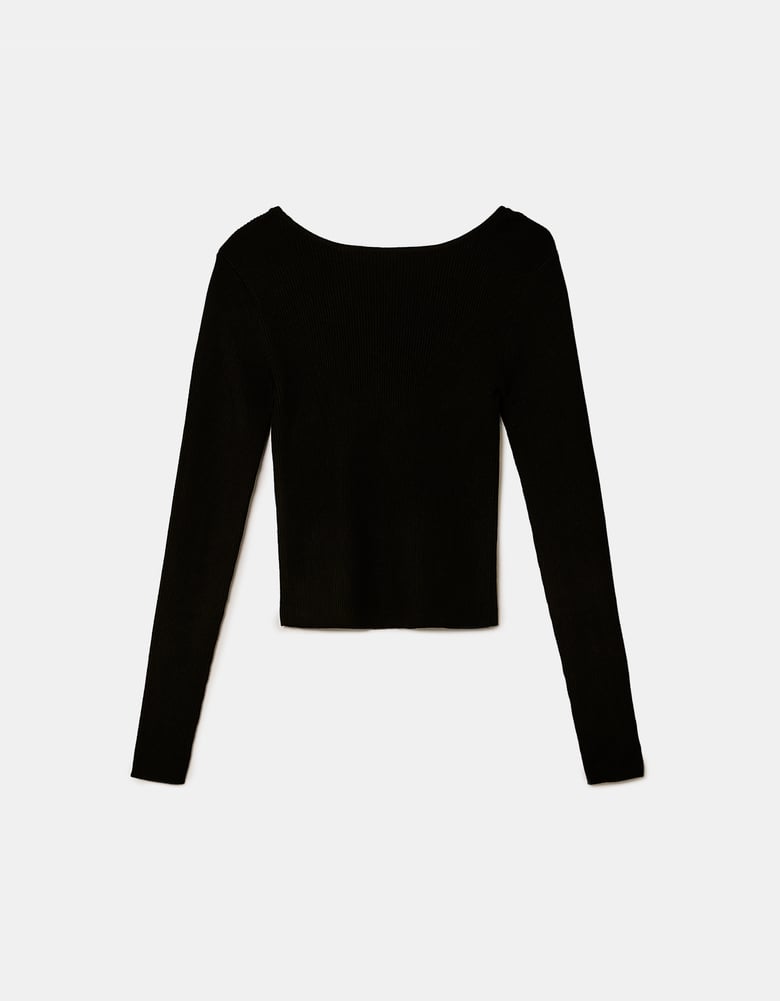 Ladies Black Knitted Sweater With Rhinestone Chain-Ghost Front View