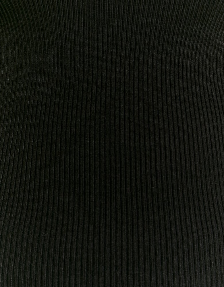 Ladies Black Knitted Sweater With Rhinestone Chain-Close View of Ribbed View
