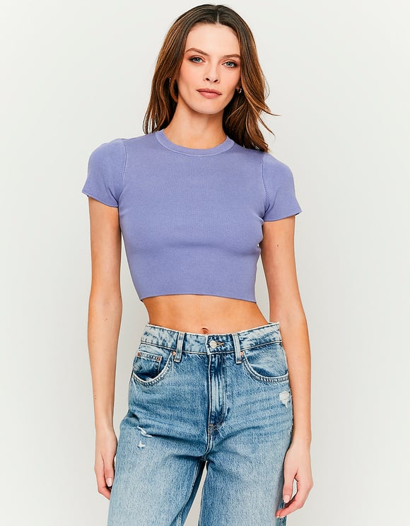 Ladies Purple Knit Cropped Top-Front View