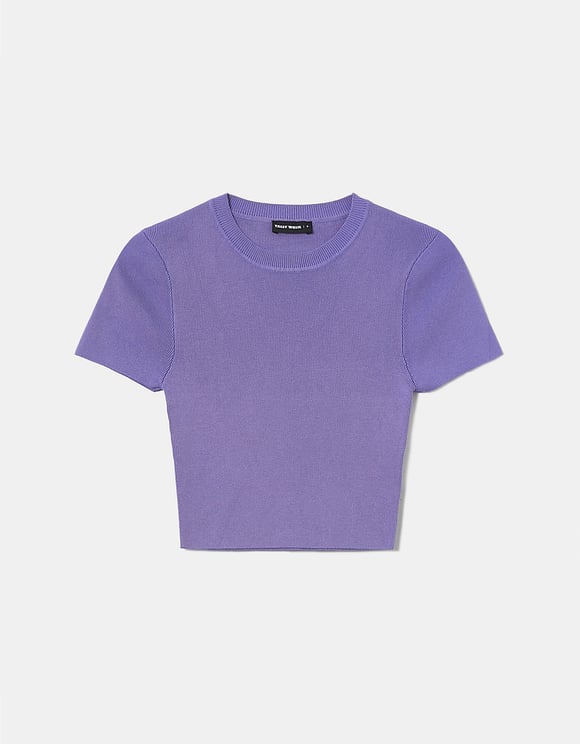 Ladies Purple Knit Cropped Top-Ghost Front View