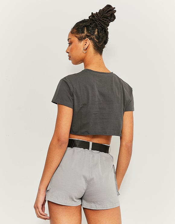 Ladies Mini Grey Cargo Shorts-Model Back View