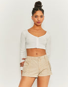 Tally Weijl Beige Low Waist Cargo Shorts BEIGE model front view