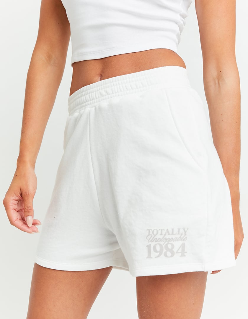Ladies White Printed White Shorts-Side View