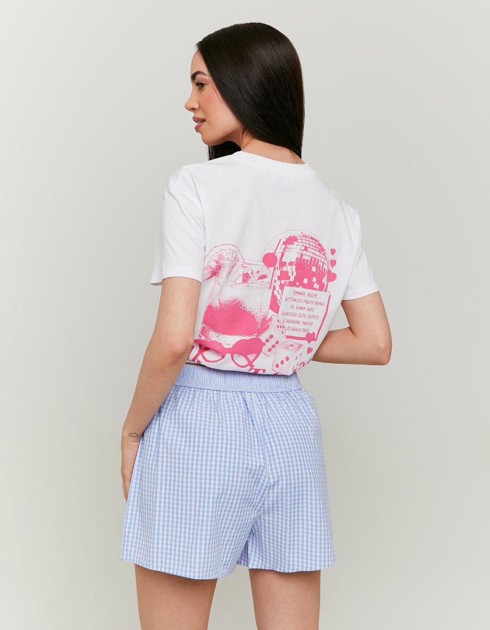 Vichy Blue/White Print Woven Shorts