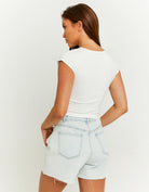 Tally Weijl High Waist Light Blue Shorts With A-Shape LIGHT BLUE close up view