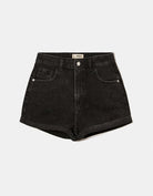 Ghost front view of women's black denim shorts