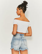 Tally Weijl High Waist Ripped Denim Mom Shorts BLUE detail view