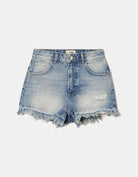 Tally Weijl High Waist Ripped Denim Mom Shorts BLUE back view