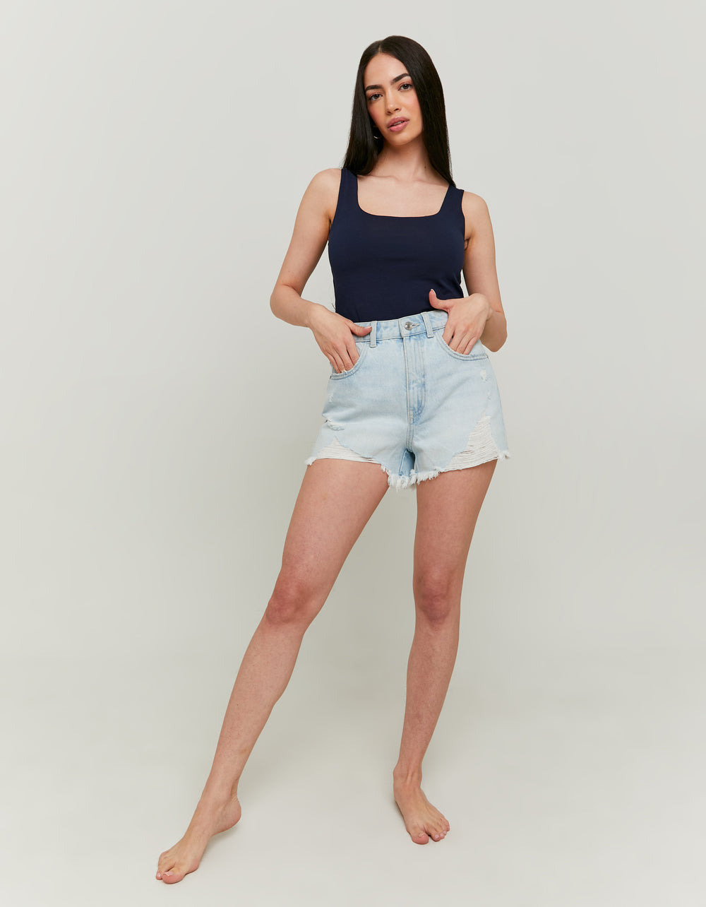 Tally Weijl High Waist Blue Mom Shorts Blue back view