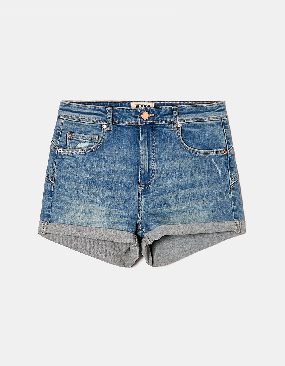 Ladies Mid-Waist Skinny Push-Up Shorts-Front View