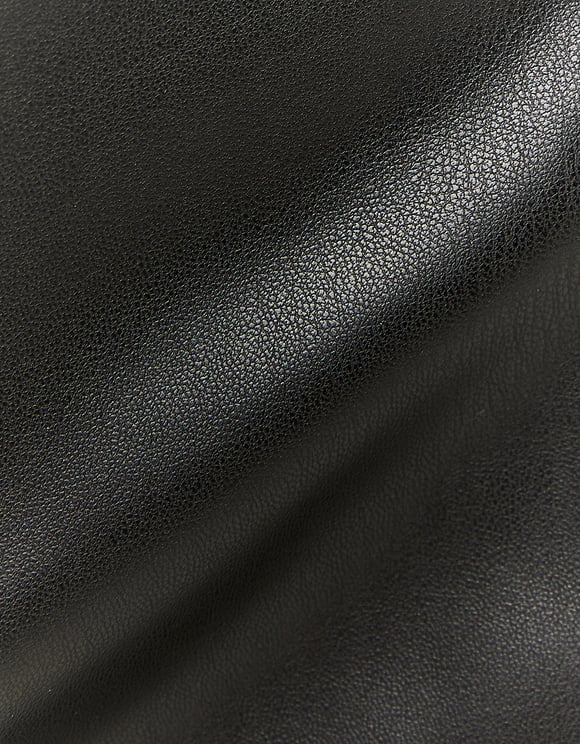 Ladies Black Faux Leather Shorts-Close Up View