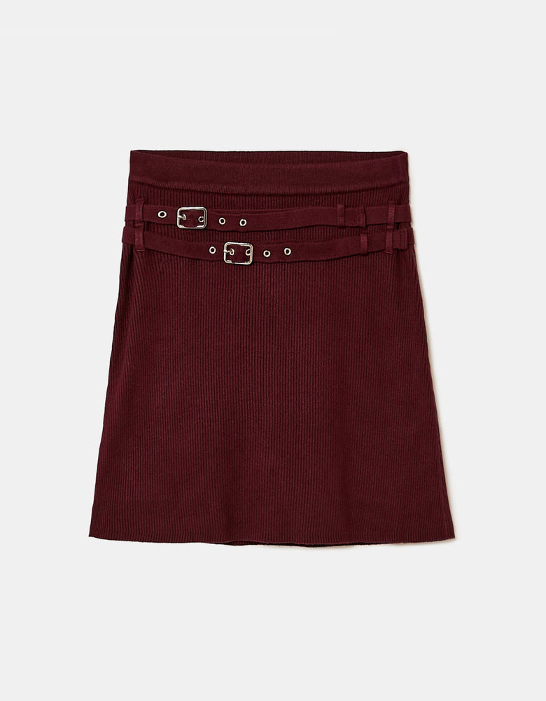 Ladies Purple Knitted Skort With Double Belt-Ghost Front View