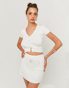 Tally Weijl White Knitted Skort With Double Belt White model front view