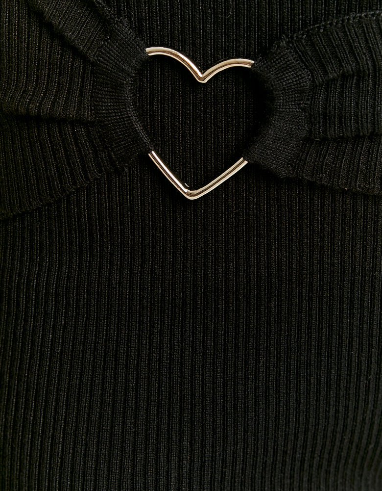 Ladies Black Knitted Shorts With Love Heart Detail-Love Heart Detail View