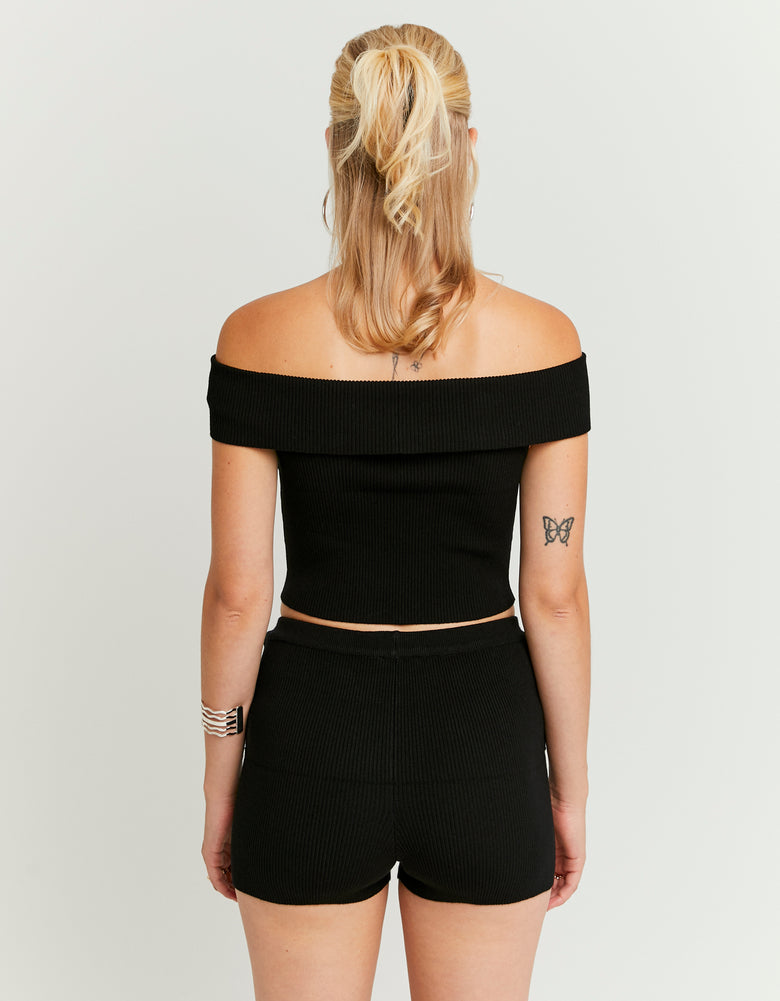 Ladies Black Knitted Shorts With Love Heart Detail-Model Back View