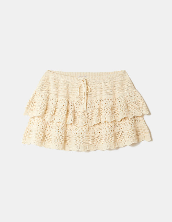 Tally Weijl White Midi Skirt with Ruffles, front flat lay view