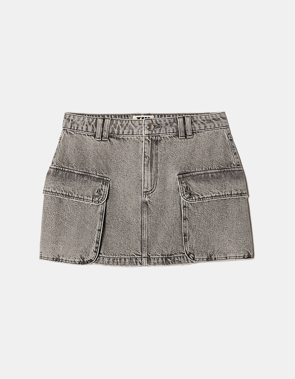 Ladies Grey Denim Skirt With Cargo Pockets-Ghost Front View
