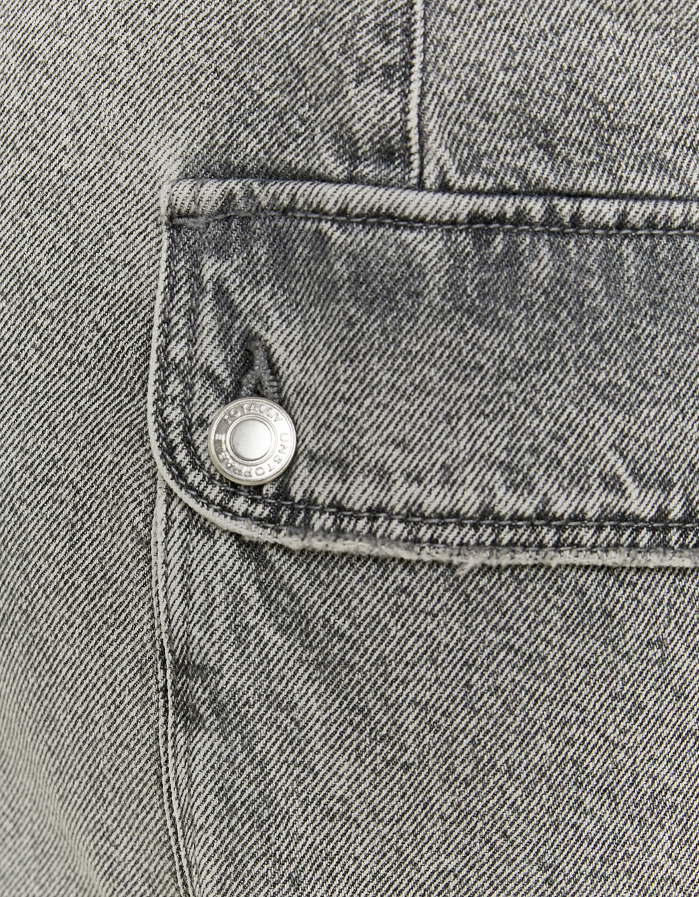 Ladies Grey Denim Skirt With Cargo Pockets-Cose View of Pocket