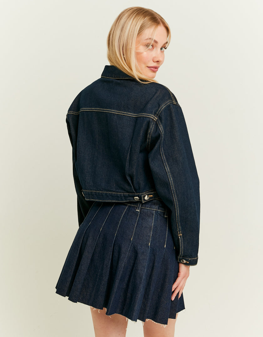 Ladies Pleated Denim Skirt-Model Back View