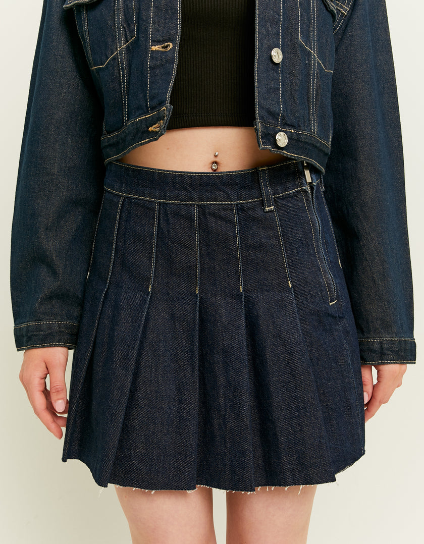 Ladies Pleated Denim Skirt-Model Front View