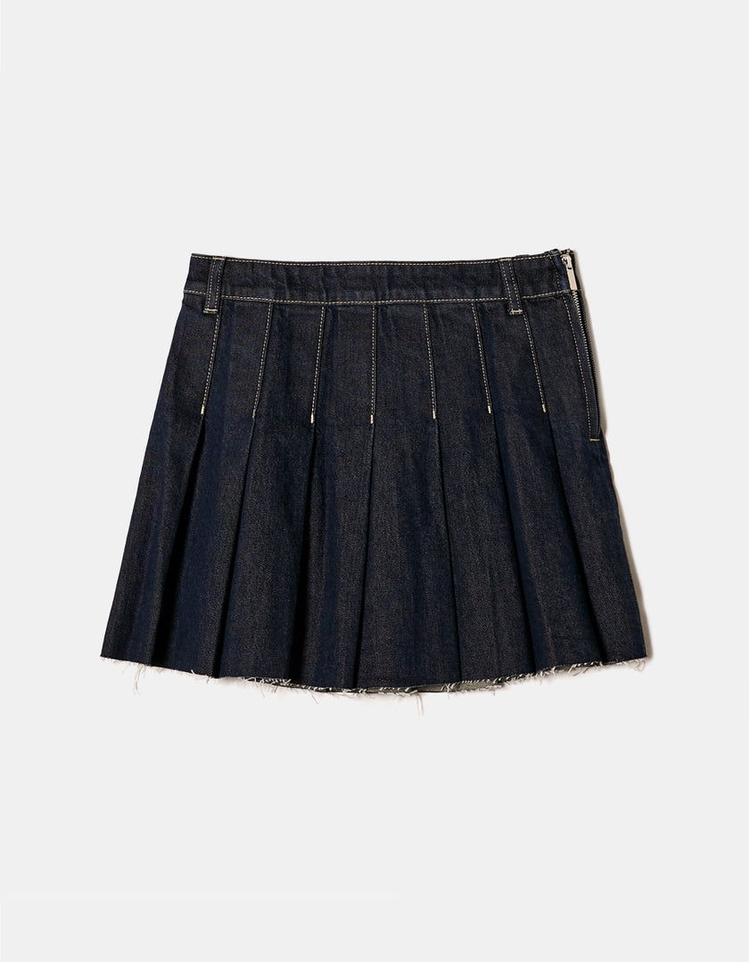 Ladies Pleated Denim Skirt-Front View