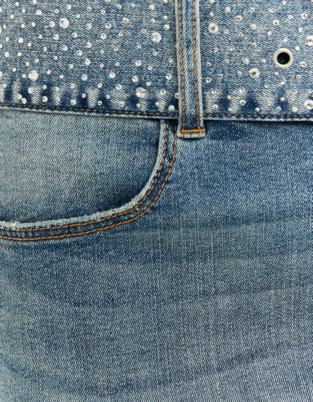 Ladies Denim Mini Skirt With Belt-Pattern View