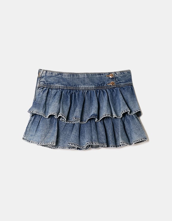 Tally Weijl Denim Mini Skirt With Ruffles BLUE, front flat lay view