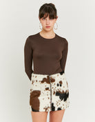 Tally Weijl Cow Printed Zip Up Skirt Brown/White detail view