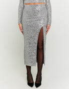 Tally Weijl Sequined Skirt With Slit GREY front view