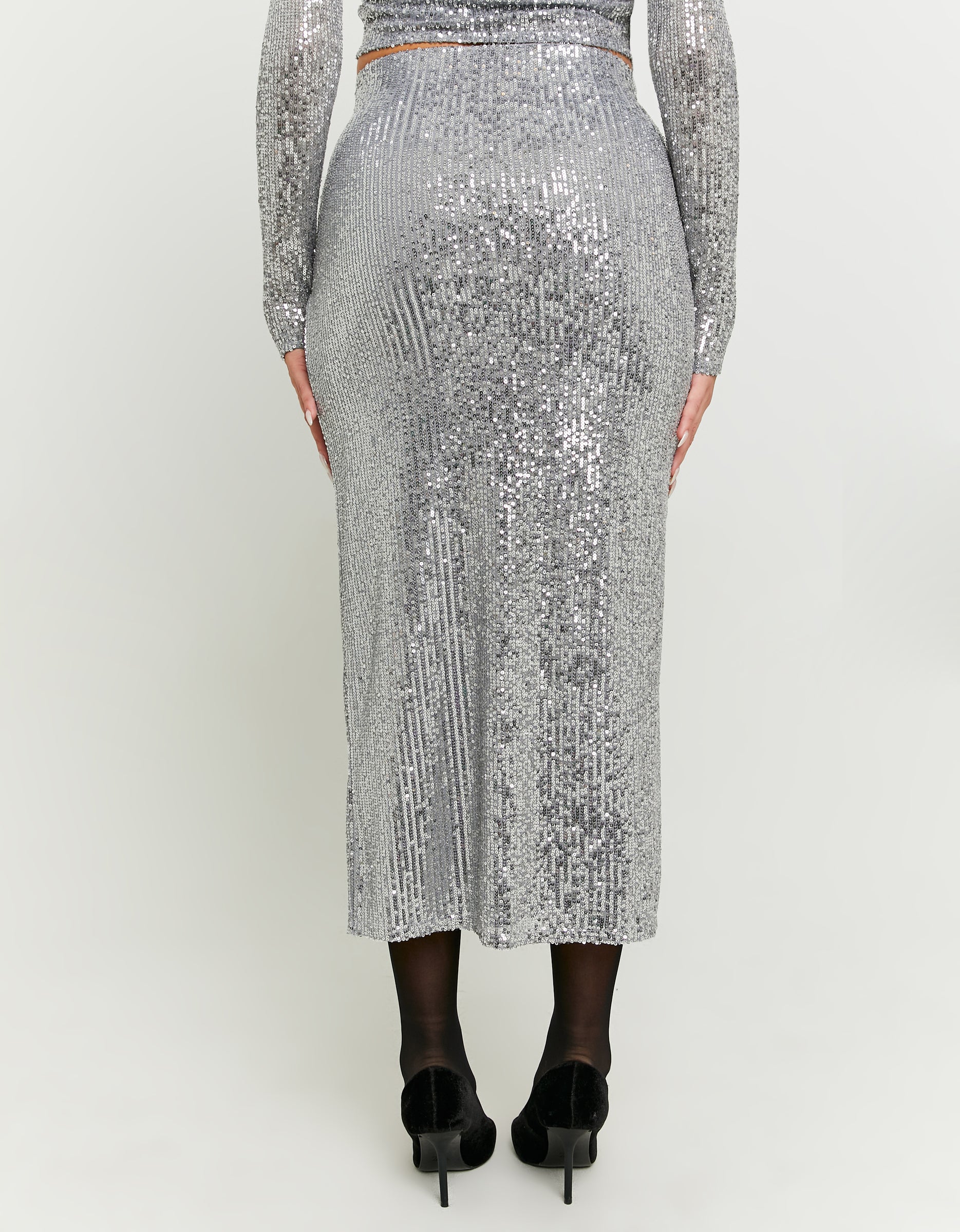 Tally Weijl Sequined Skirt With Slit GREY back view
