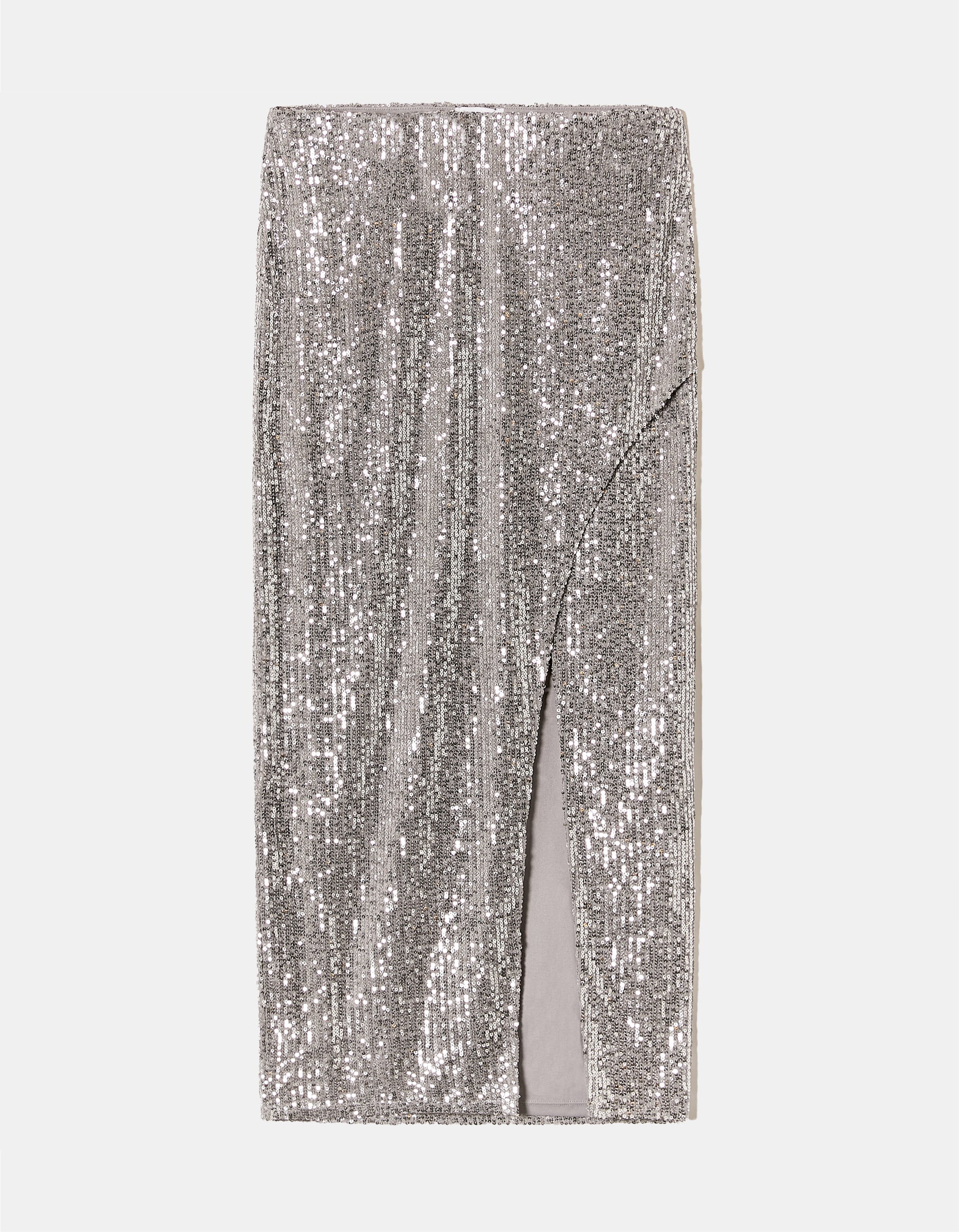 Ladies Sequined Skirt With Slit-Ghost Front View