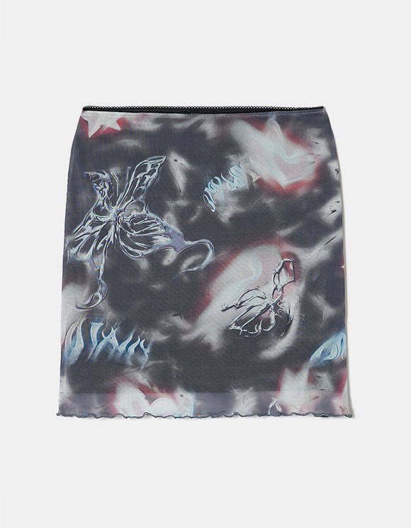 Ladies Patterned Mesh Skirt-Ghost Front View