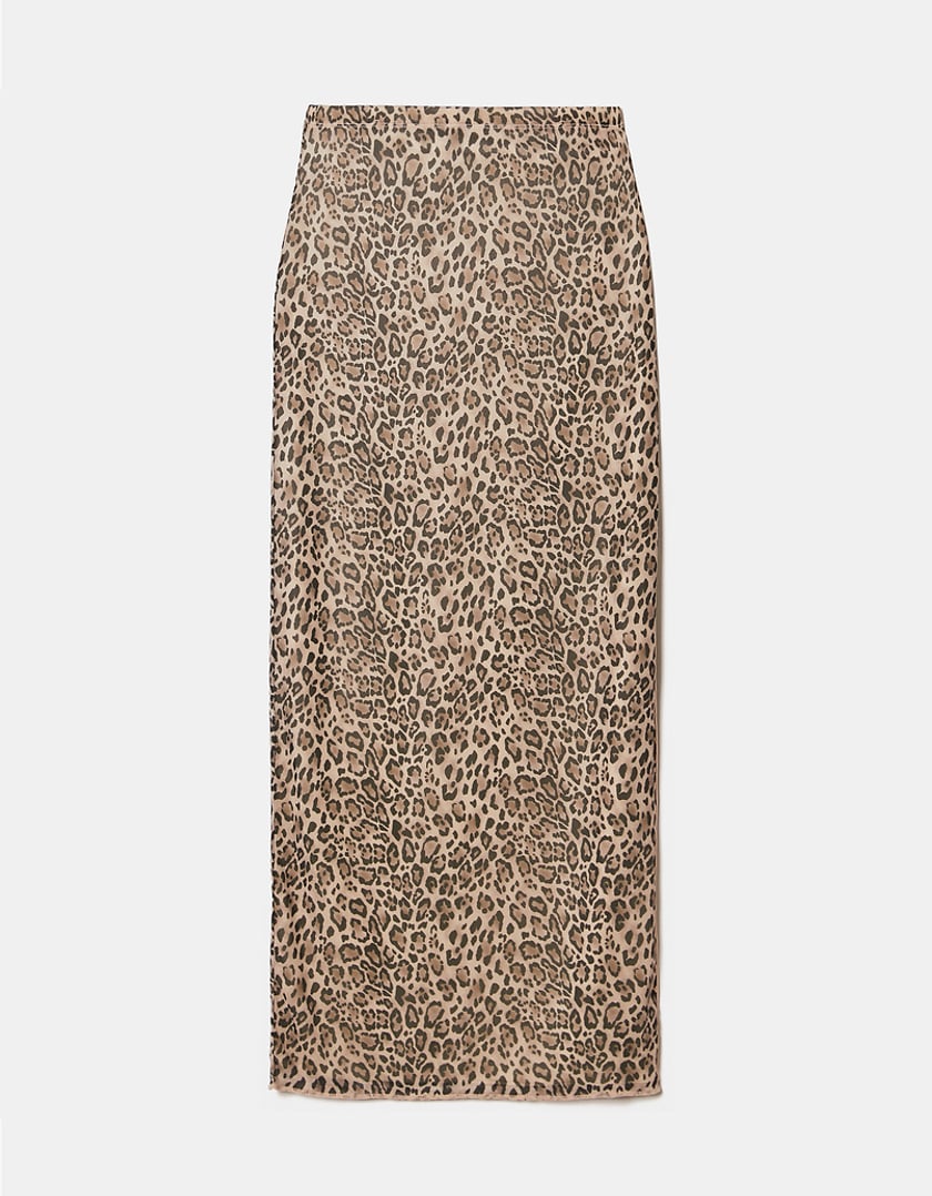 Ladies Mesh Animal Print Long Skirt-Front View