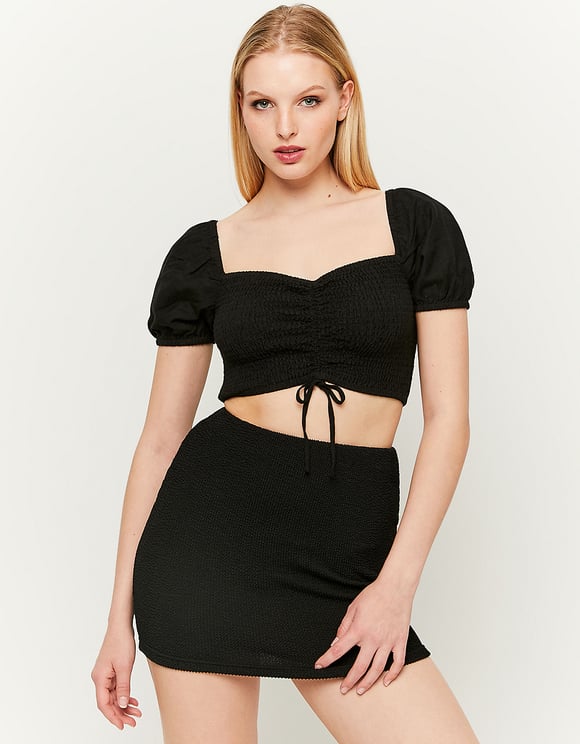 Ladies Basic Black Mini Skirt-Front View