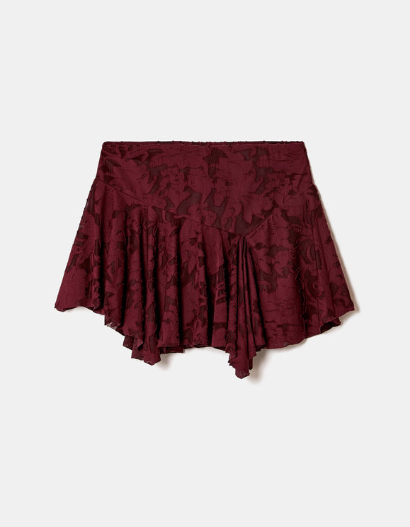 Tally Weijl Burgundy Floral Mini Skirt, front flat lay view