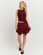 Tally Weijl Burgundy Floral Mini Skirt Burgundy model front view