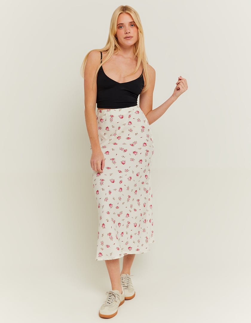 Ladies Loose Floral Skirt-Model Full Front View