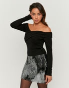 Tally Weijl Silver Sequined Skirt GREY model front view