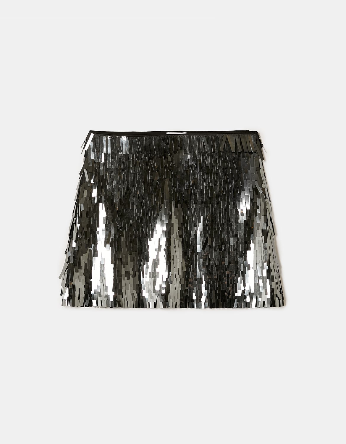 Ladies Silver Sequined Skirt-Ghost Front View