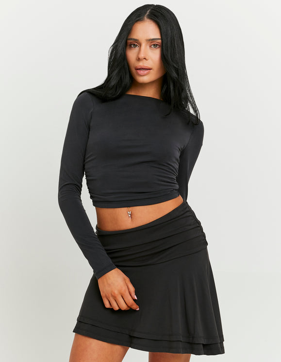 Tally Weijl Black Asymmetric Mini Skirt, front view on model