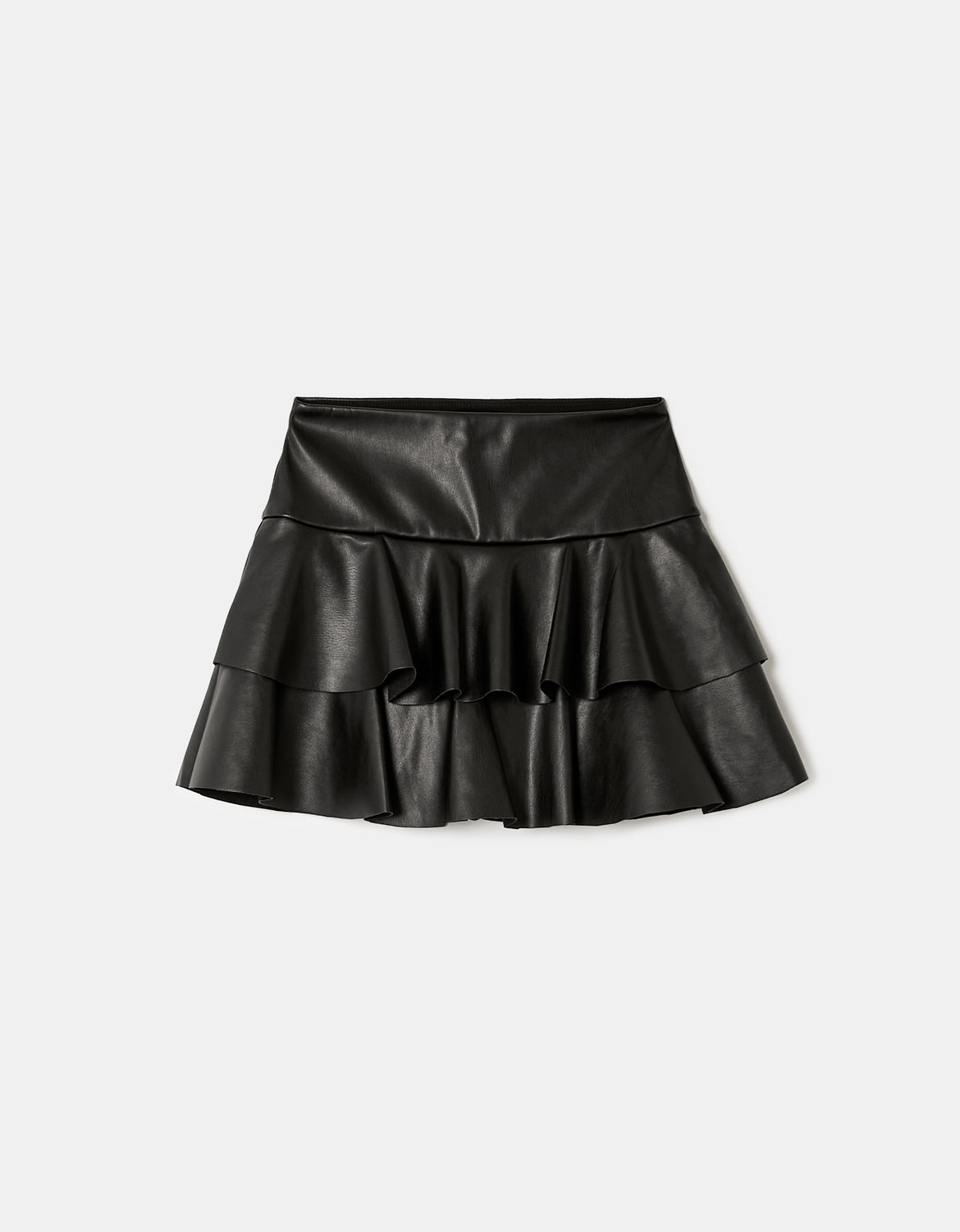 Ladies Ruffled Faux Leather Skort-Ghost Front View