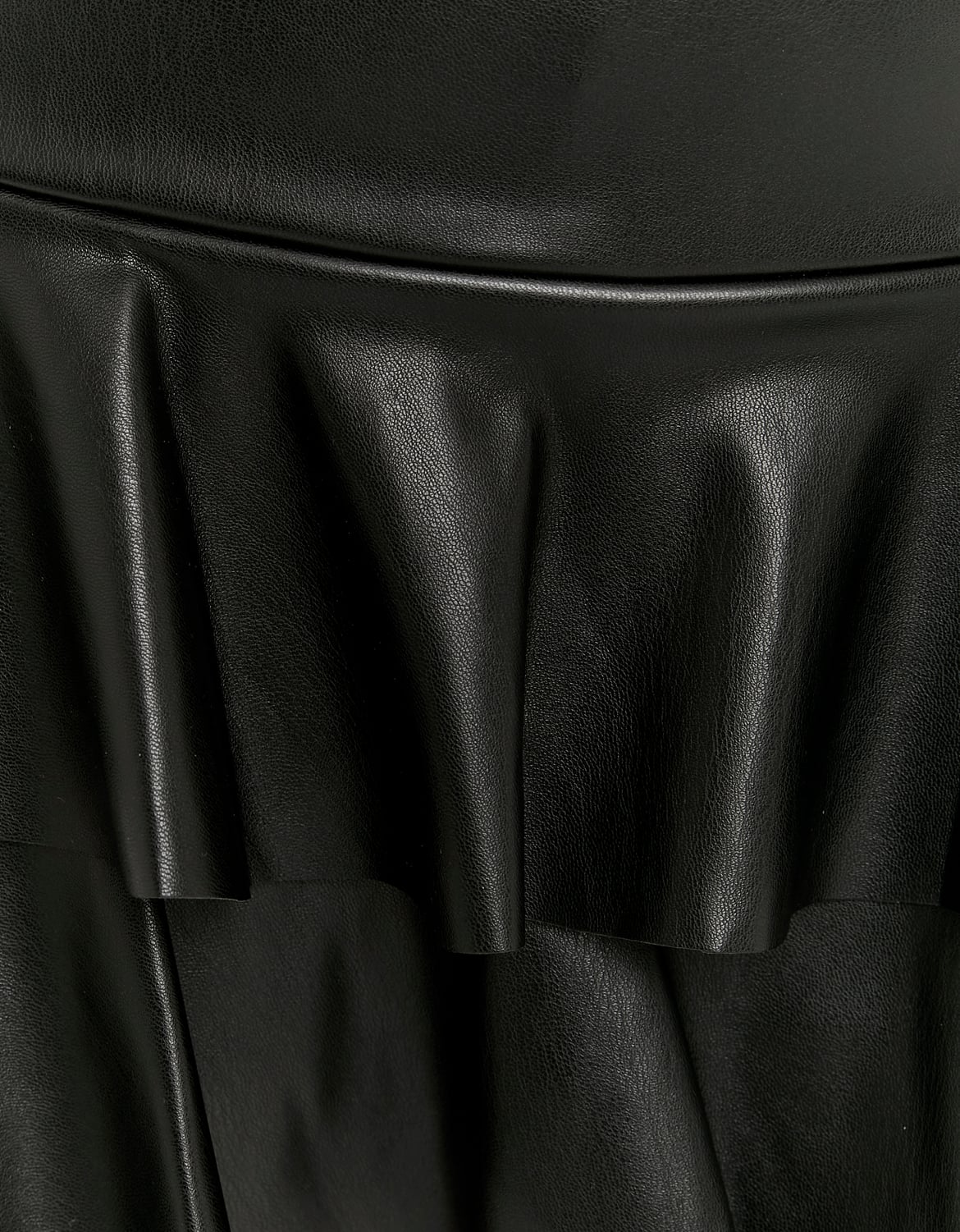 Ladies Ruffled Faux Leather Skort-Close Up View