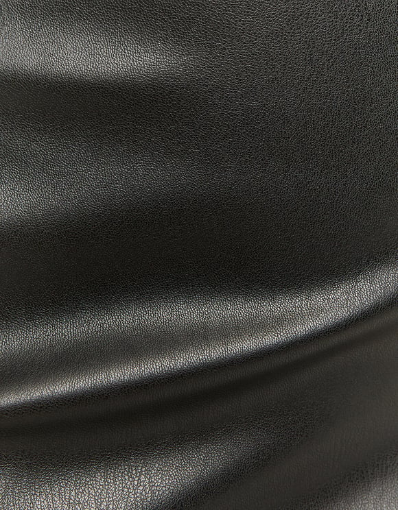 Ladies Black Faux Leather Skirt with Zipper-Close Up View