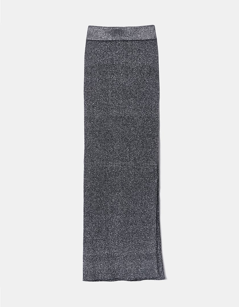 Tally Weijl Knit Lurex Skirt With Slit Black back view