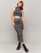Tally Weijl Knit Lurex Skirt With Slit Black model front view